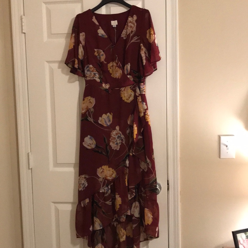 A New Day Floral Maroon Print Dress